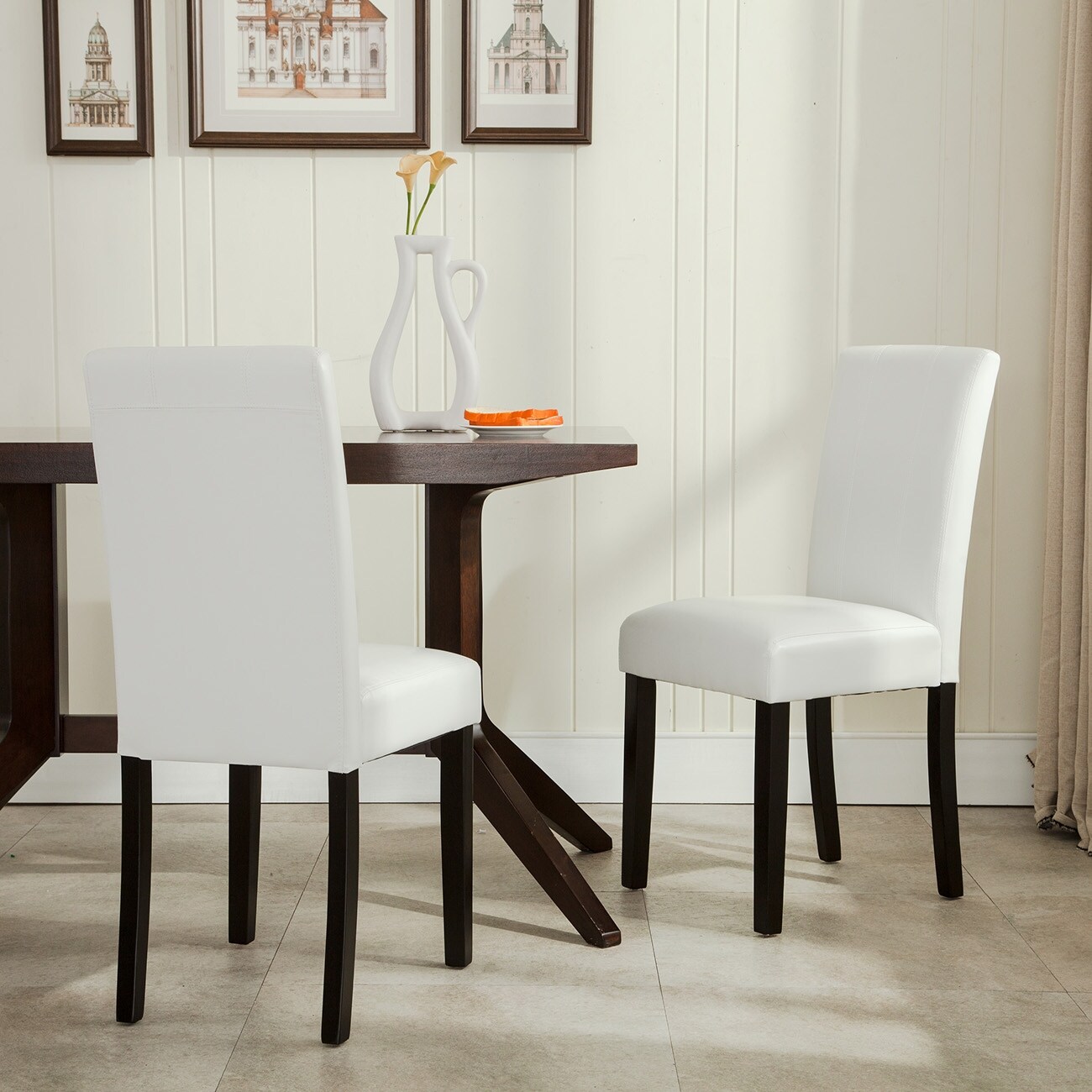 Shop Belleze Set Of 2 Furniture Urban Style Leatherette Padded Solid Wood Parson Chair Overstock 22163192
