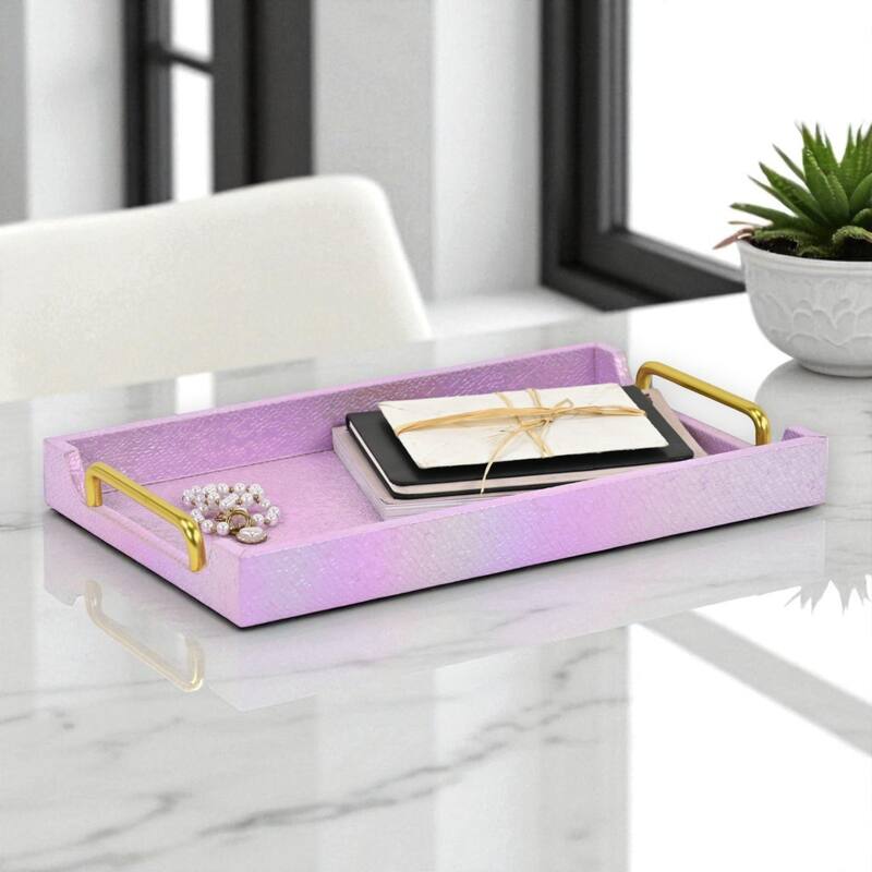 Nimue 15.75" Rectangular Decorative Serving Tray - Prismatic Fish Scale Pattern for Display, and Organization - Pink