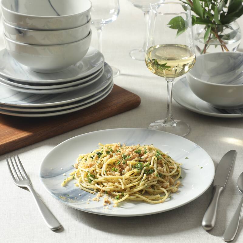 Gibson Home Cloudlight 12 Piece Plates and Bowls Dishes - Decorated Porcelain Ceramic Dinnerware Set - Service for 4