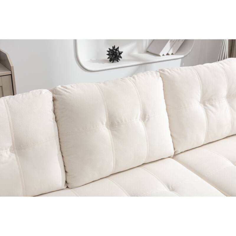 77" Velvet Reversible Sleeper Sofa with Storage Chaise and Pull-Out Bed, 2-Seater