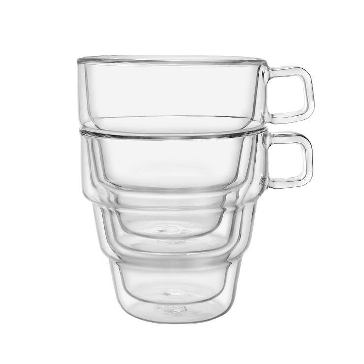 JoyJolt Palo Double Wall Stackable Coffee Glasses, 16 Oz Set of 2 - 15.9 oz