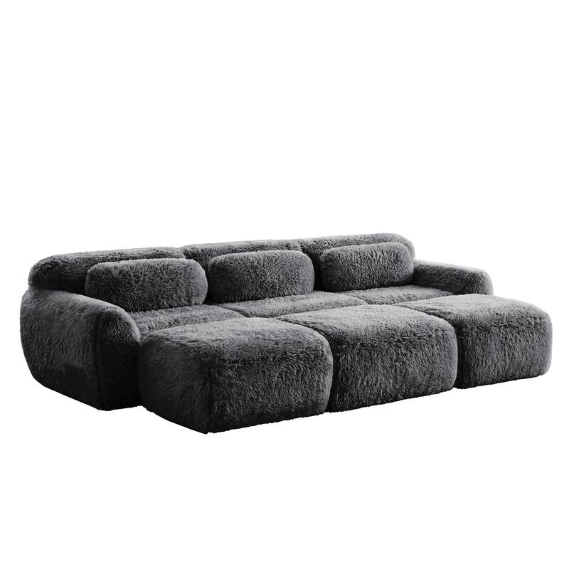 Homy Casa Modular Sectional Sofa, Dark Grey Plush Fabric with Non-Slip Base, No Assembly Living Room Couch with Pillows