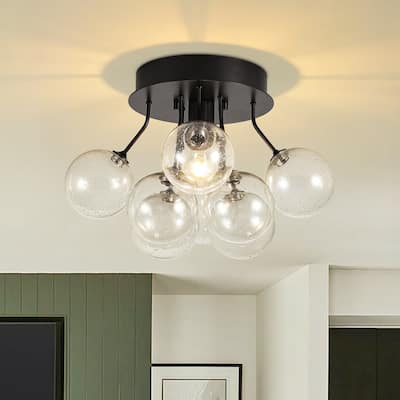 Modern Clear Seeded Glass Globe Bubble Semi Flush Ceiling Light