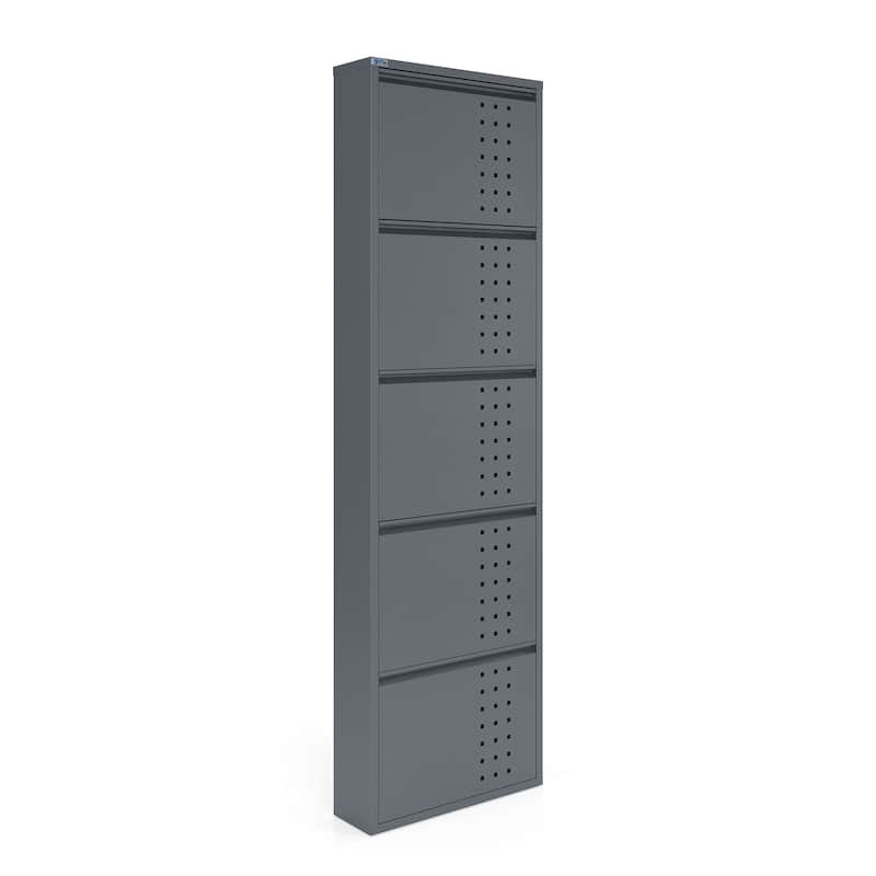 Antibacterial 5 Tier metal shoe cabinet front holes - 5-Tier - Grey