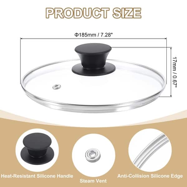 dimension image slide 3 of 8, 1 Pcs Universal Lid for Pot Cookware, Replacement Glass Pan Lids - Clear, Black
