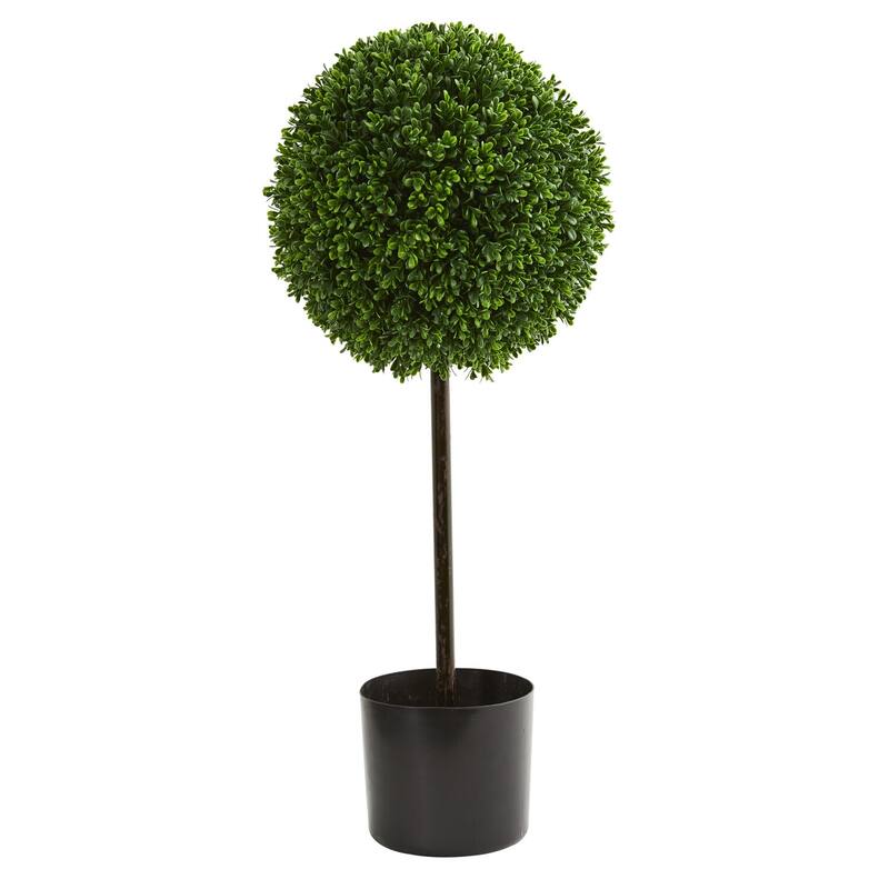 Ball Topiary Tree - 2.5Ft Indoor Outdoor Artificial Plant - Home Decor Accent for Entryway Patio - Green