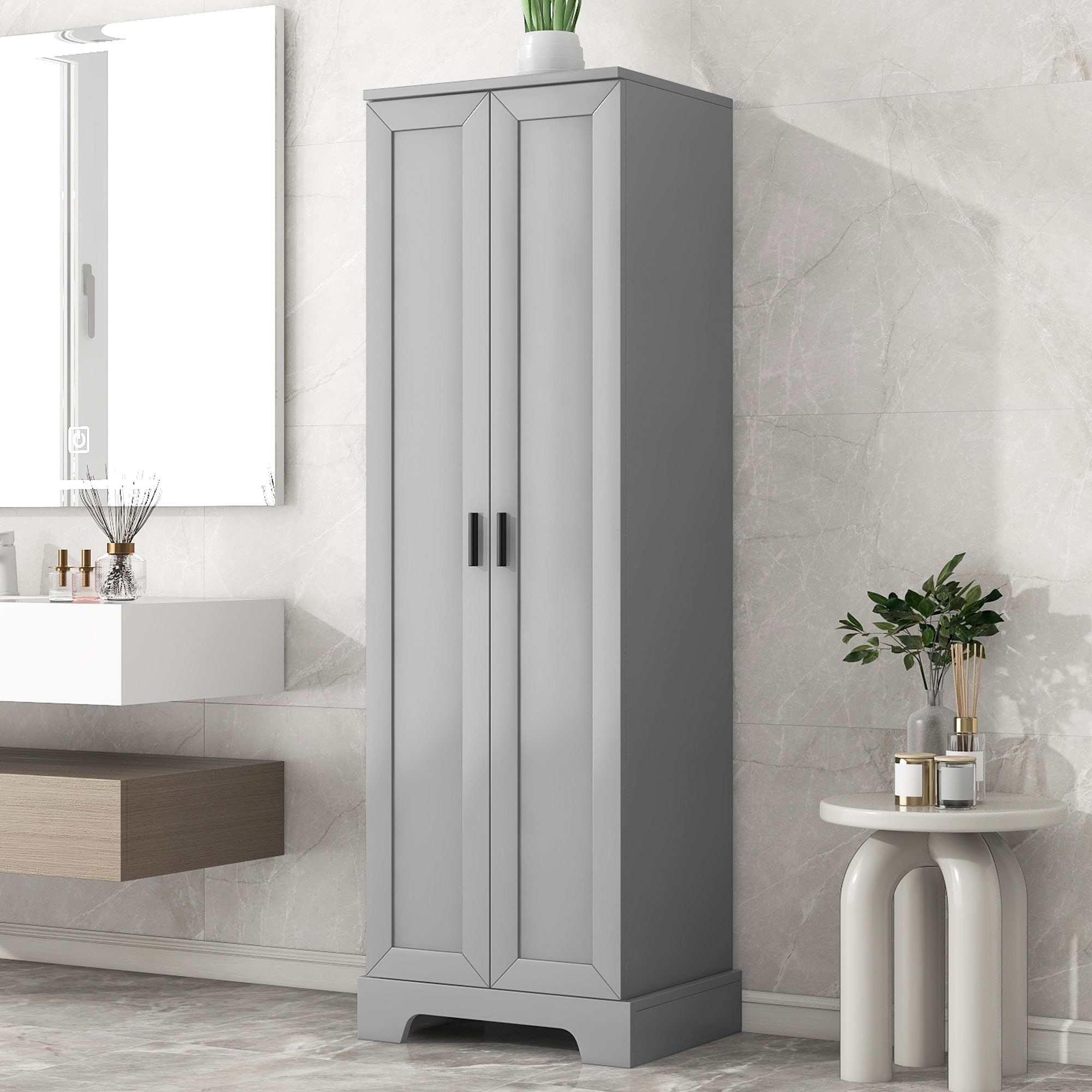 Storage Cabinet with Two Doors for Bathroom, Office, Adjustable Shelf, MDF Board