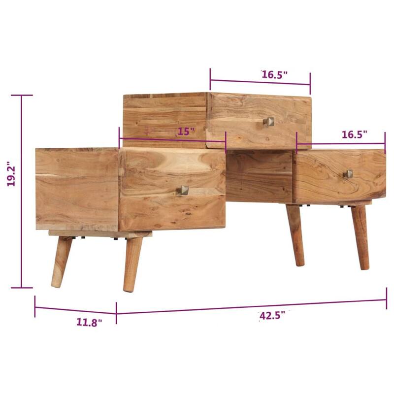 TV Stand Media Cabinet, Honey Brown Solid Acacia Wood, 3 Drawers, 43 Inch