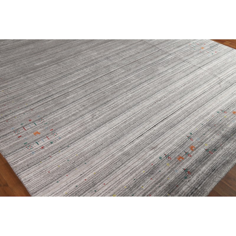 Hand Knotted Oriental 100% Wool Carpet Tribal Tribal Greys & Charcoal Gabbeh Area Rug - 9' 11'' X 7' 11''