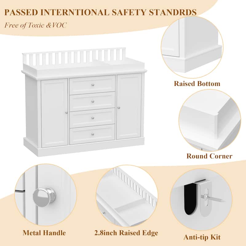 Multipurpose Nursery Dresser with 4 Drawers & Safety Rail