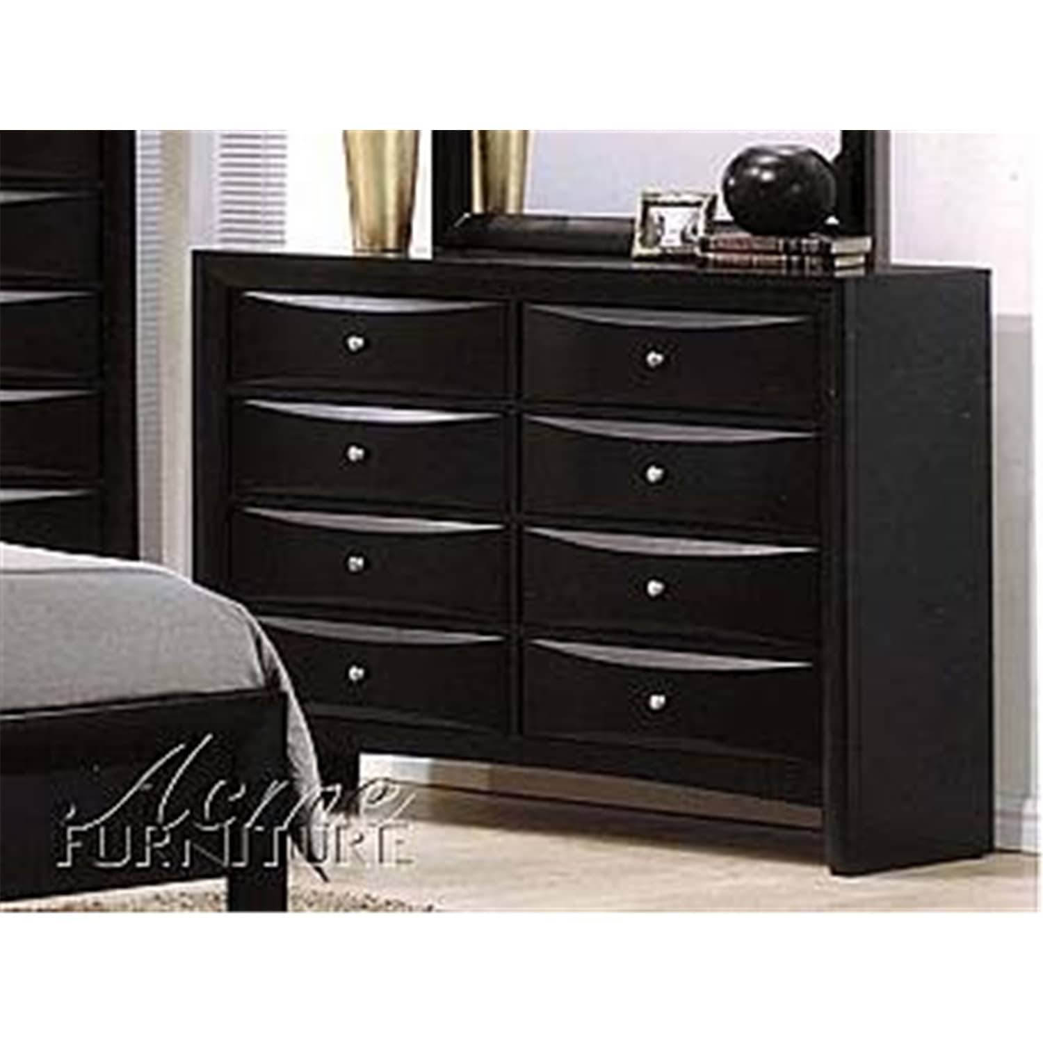 Modern 8-Drawer Dresser - Black Bedroom Storage Chest, 59" Wide, Metal Glides