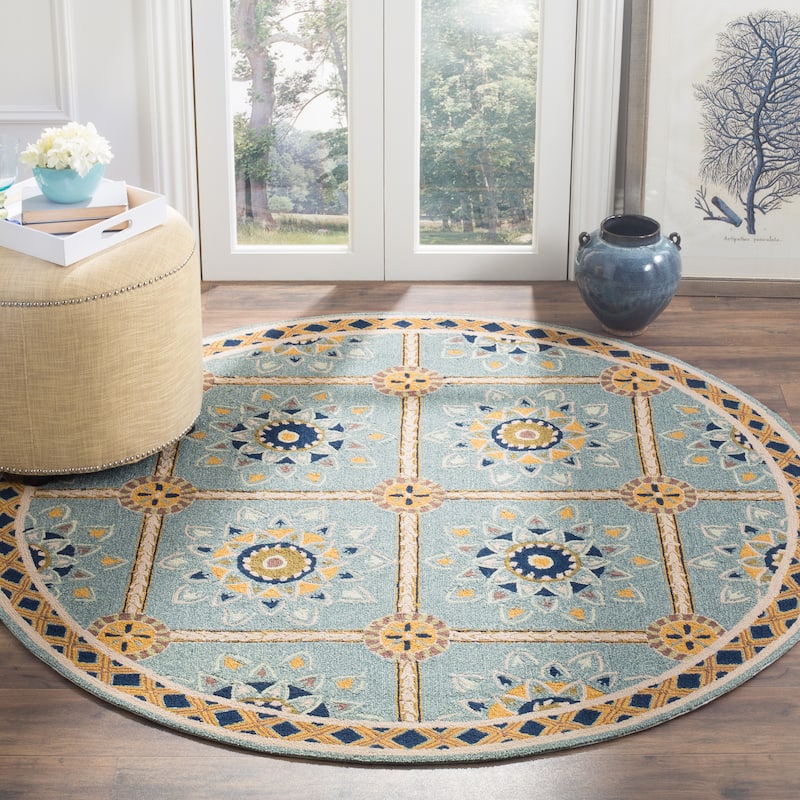 SAFAVIEH Handmade Easy Care Siiri Oriental Rug - 8' Round - Light Blue/Dark Blue
