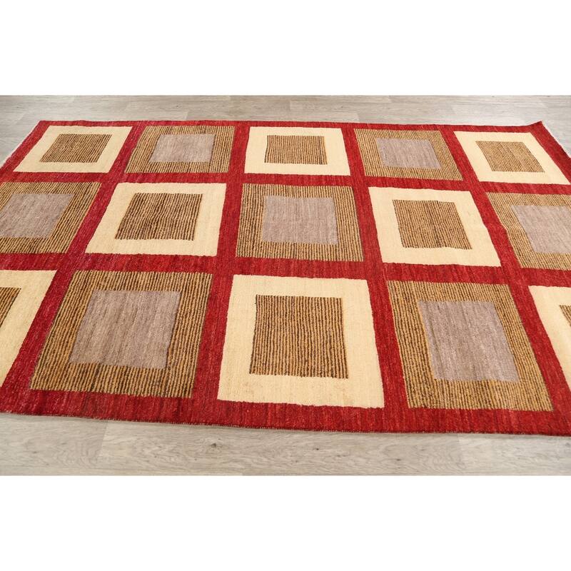 Modern Geometric Gabbeh Kashkoli Oriental Area Rug Wool Hand-knotted - 5'6" x 9'6"