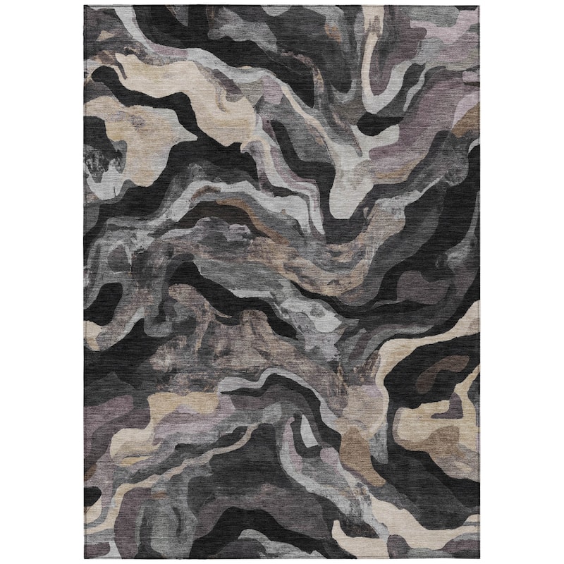 Machine Washable Indoor/Outdoor Modern Brushstrokes Chantille Rug