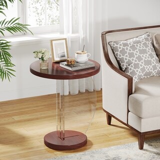 Cherry Finish Round End Side Table with Acrylic Legs, Living Room ... - Polishing Living Room Side Table