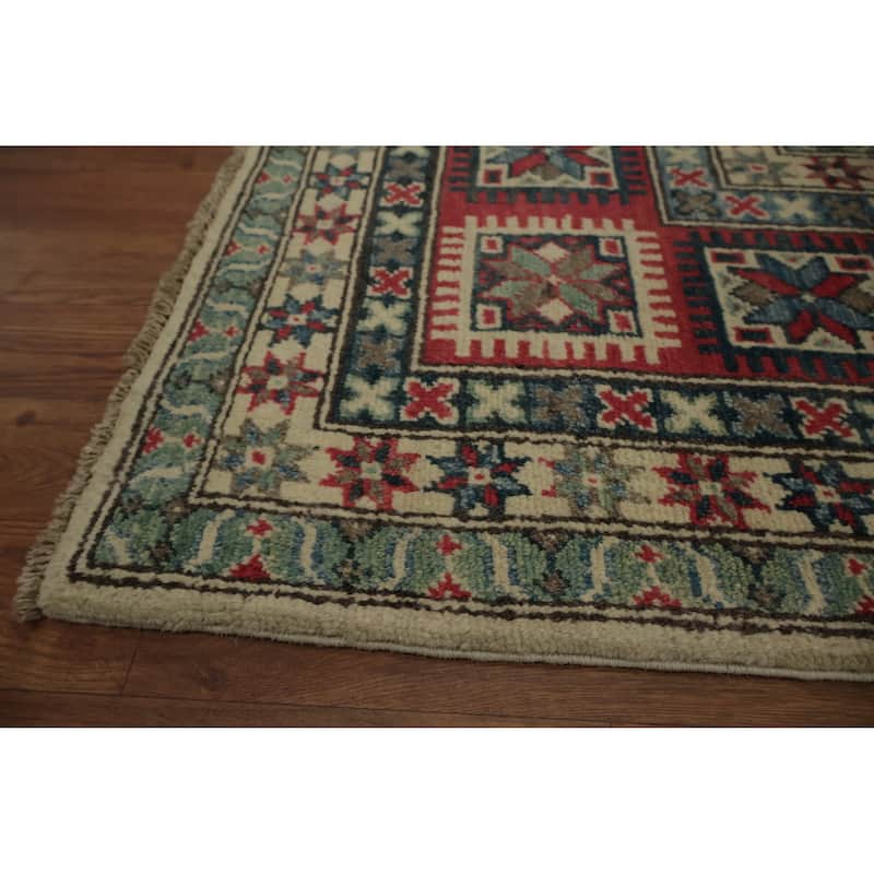 Hand Knotted Oriental 100% Wool Carpet Traditional Geometric Beige & Ivories Kazak Area Rug - 9' 10'' X 8' 4''