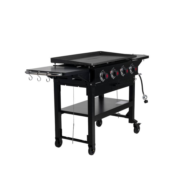 Coleman Cookout 4-Burner Propane Gas Griddle Station w/ 720-Sq. In. Total Cooking Surface, Grease Tray, 2 Side Shelves, Black