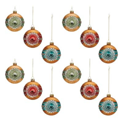 Holiday Glass Reflector Tree Ornaments Set of 12 for Indoor Use - 3" x 2.75" x 4"