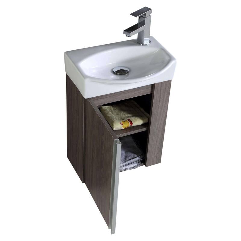 Fine Fixtures Compacto Black Walnut Wall Mount Single Bathroom Vanity with Vitreous China Sink and Mirror
