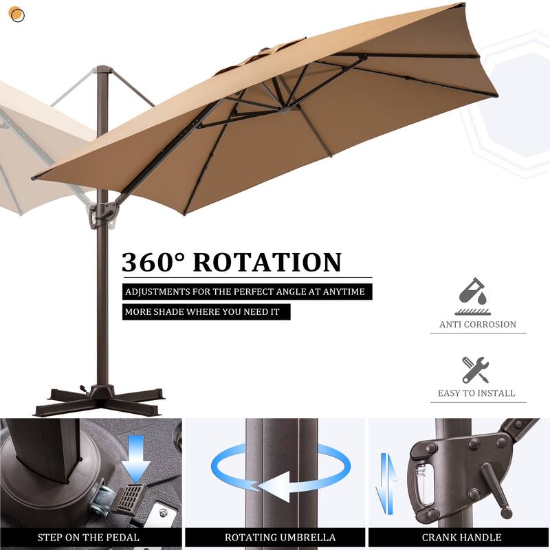 Pellebant 9 FT x 12 FT Outdoor Patio Cantilever Umbrella with Base Stand