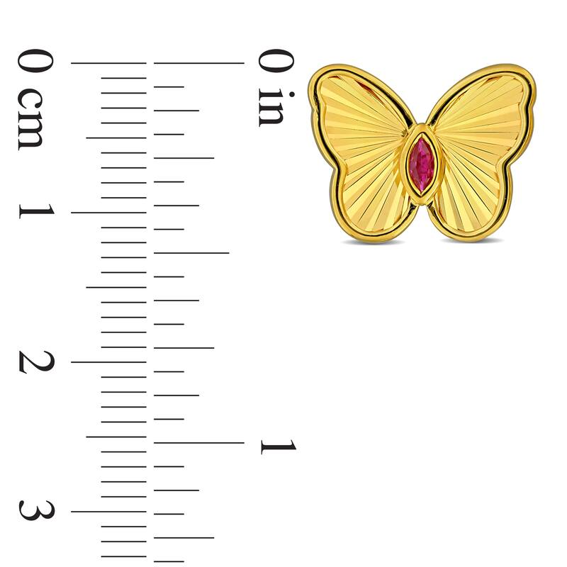 Miadora 1/4ct TGW Marquise-Cut Created Ruby Butterfly Stud Earrings in Yellow Plated Sterling Silver