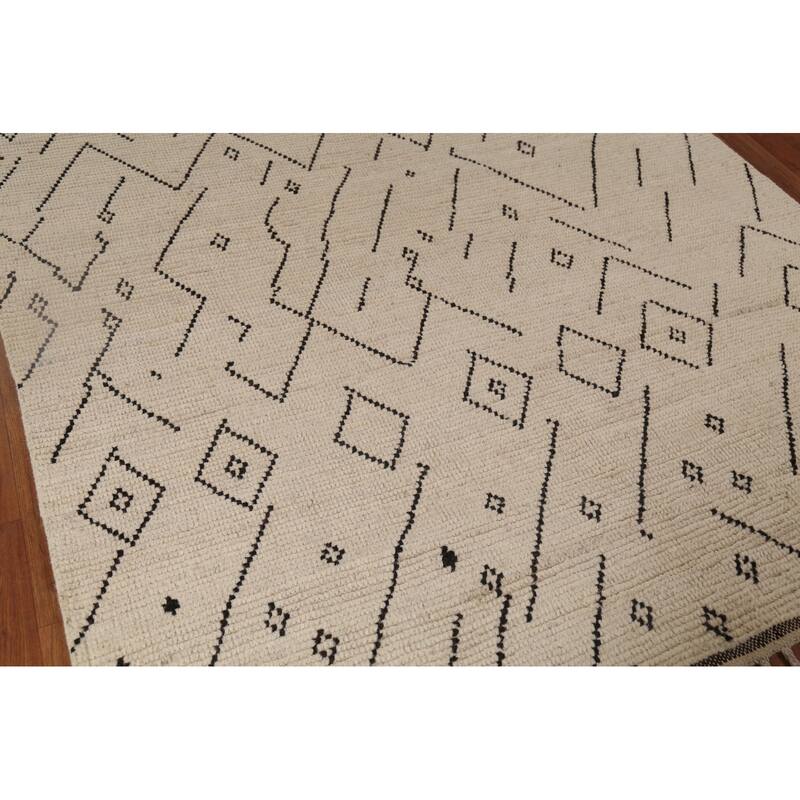 Trellis Moroccan Area Rug Hand-Knotted Geometric Wool Carpet - 6'0"x 9'8"