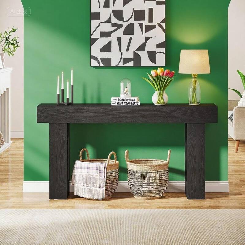 Farmhouse Console Table 63 Inch Engineered Wood MDF Entryway Living Room Hallway Sofa Table with Rustic Wood Finish