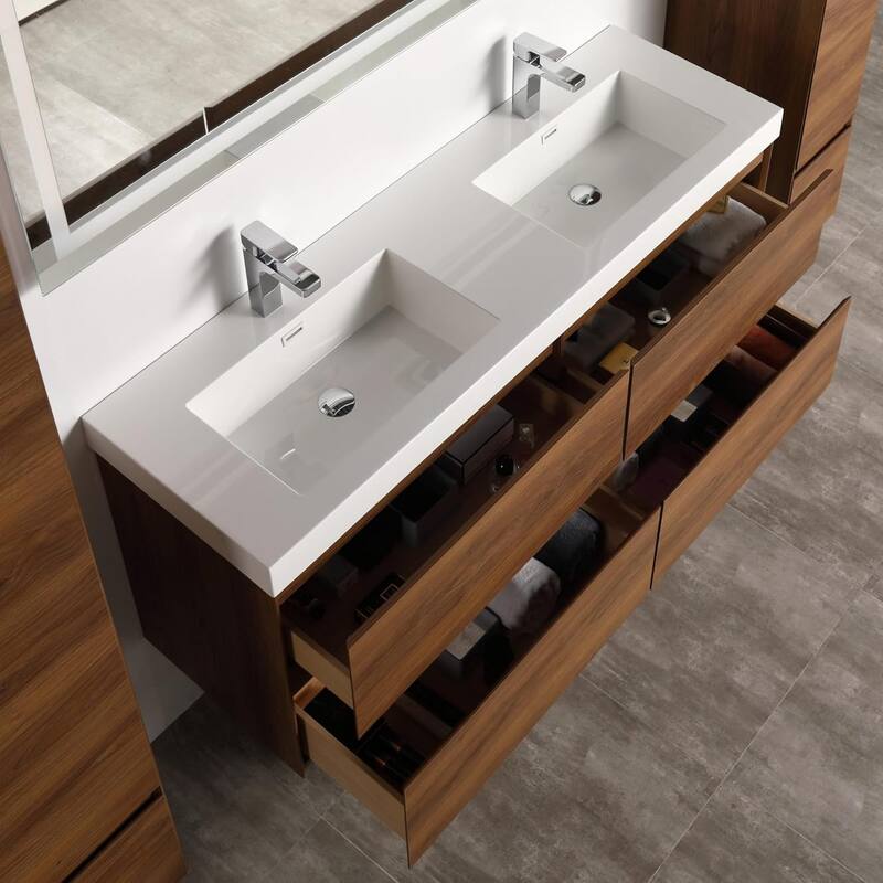 Blossom Wall Mounted Floating Bathroom Vanity with Double Acrylic Sink