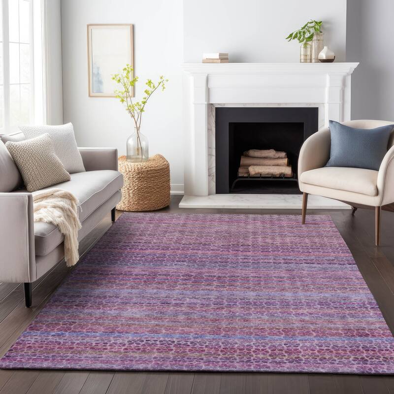 Machine Washable Indoor/Outdoor Transitional Striped Chantille Rug