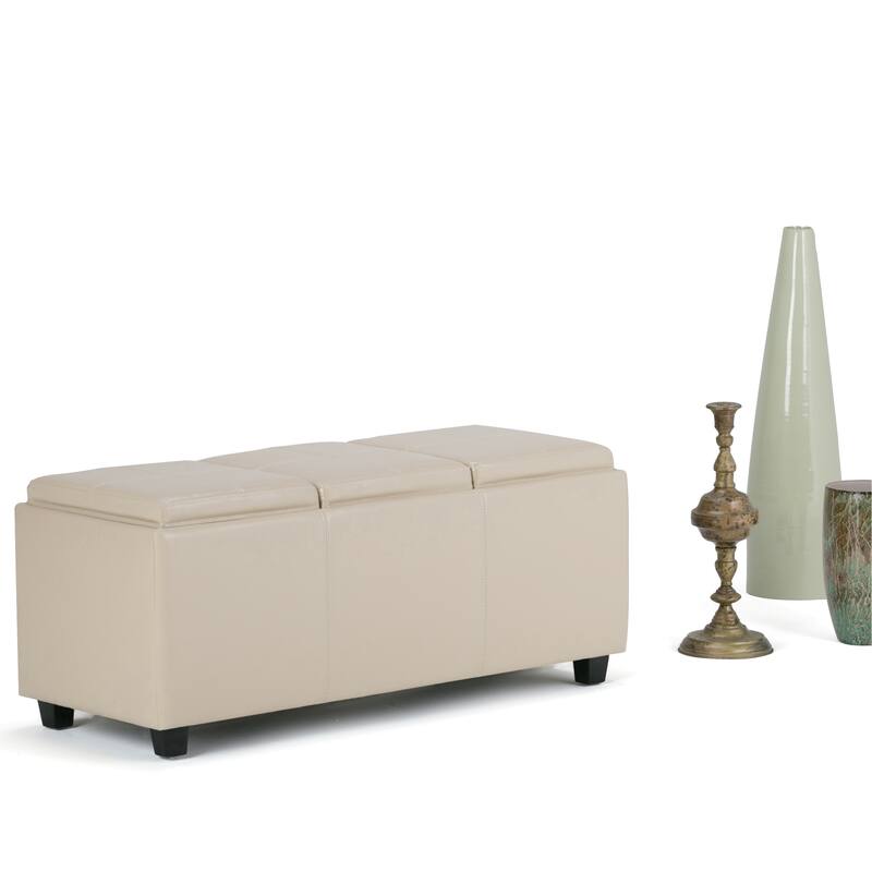WYNDENHALL Franklin 42-in. Wide Contemporary Rectangular Storage Ottoman - Satin Cream