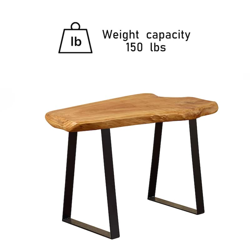 Greenage Live Edge Cut Cedar Roots Rustic Stool with Flat Iron Leg - 27.5" x 14" x 17.4"
