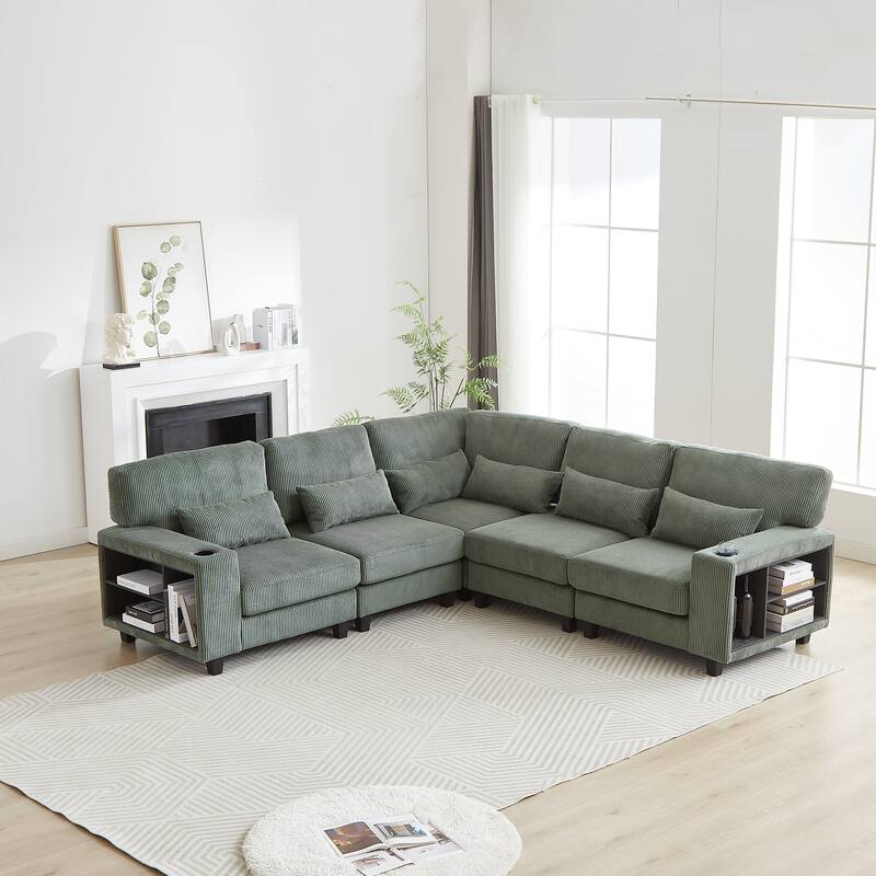 102.75" Corduroy L-Shaped Modular Sectional Sofa with Storage