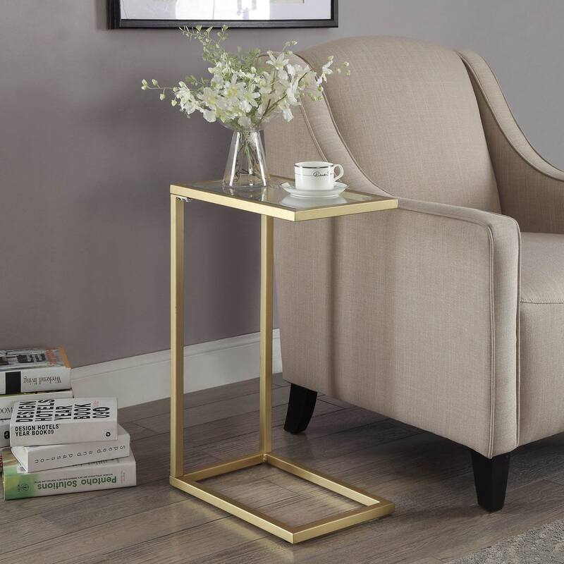 25.25" Gold Computer Tray Table with Rectangular Glass Top
