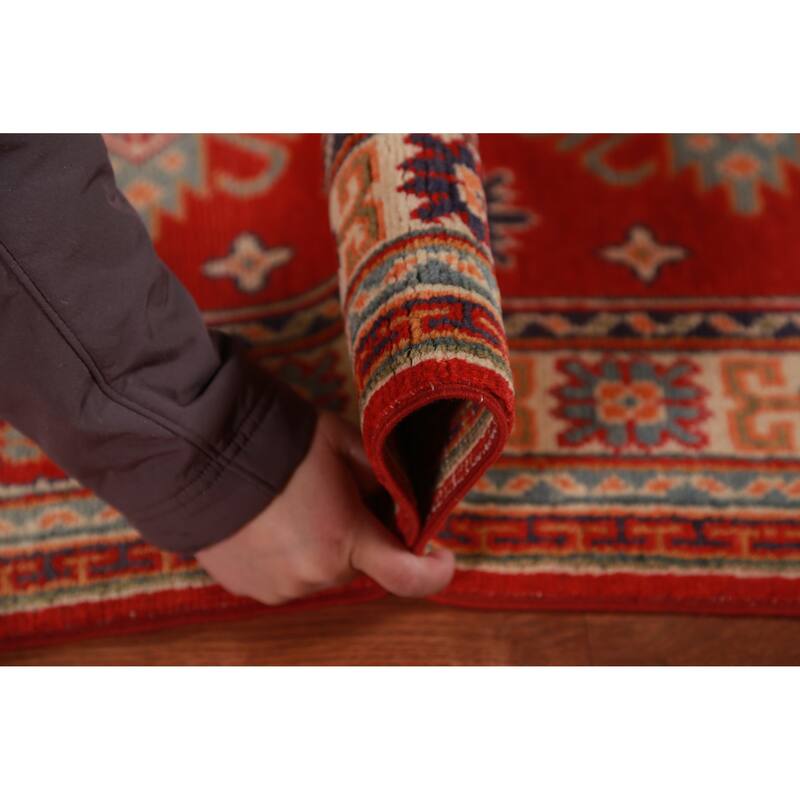 Geometric Kazak Foyer Rug Hand-Knotted Traditional Wool Carpet - 2'7"x 4'5"