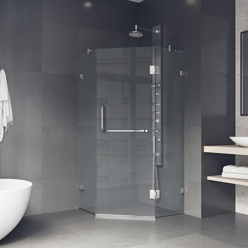 VIGO Piedmont 34"D x 34"W x 73"H Frameless Hinged Neo-Angle Shower Enclosure - Polished brass