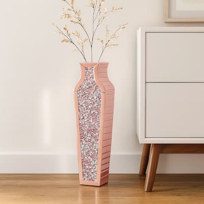 27" Pink Mirrored Glass Floor Vase With Faux Crystals - 4.72