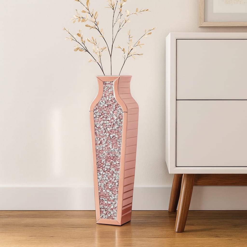 27" Pink Mirrored Glass Floor Vase With Faux Crystals - 4.72