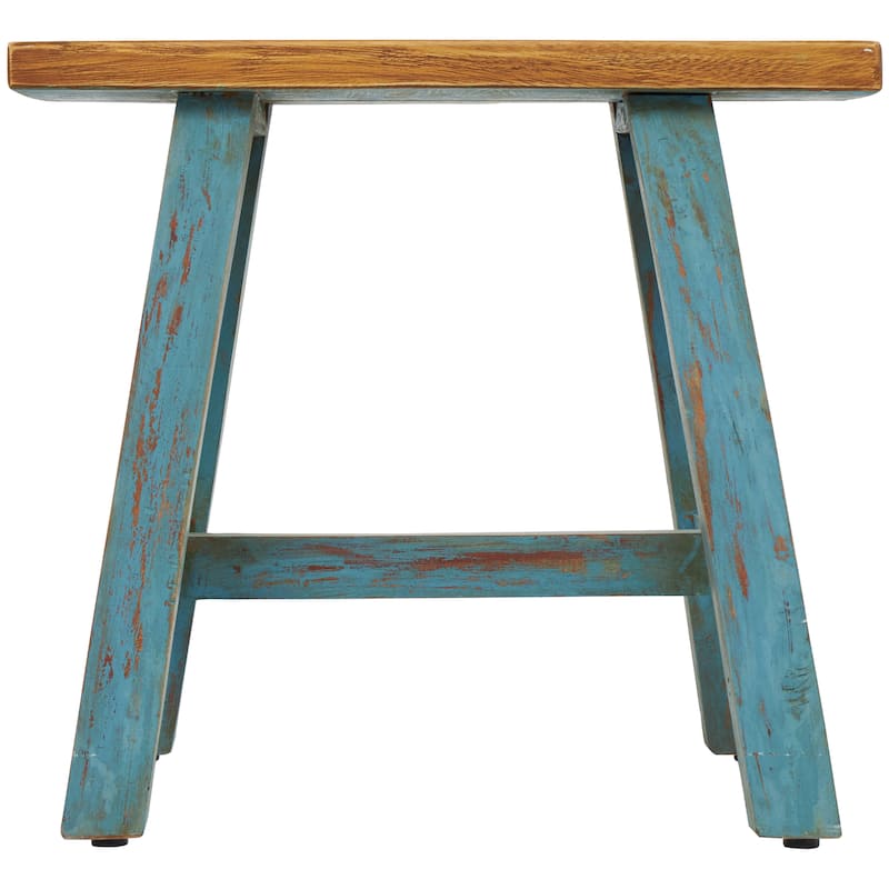 Wood Bench or Stool with Brown Wood Top - Brown or Blue - Roche River Decor
