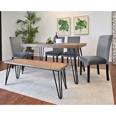 Industrial Retro Dining Table and Chair Sets with Chrome Nailhead Chairs