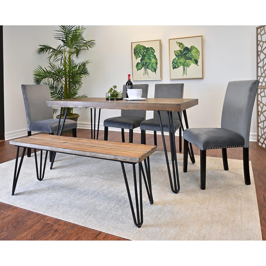 Industrial Retro Dining Table and Chair Sets with Chrome Nailhead Chairs