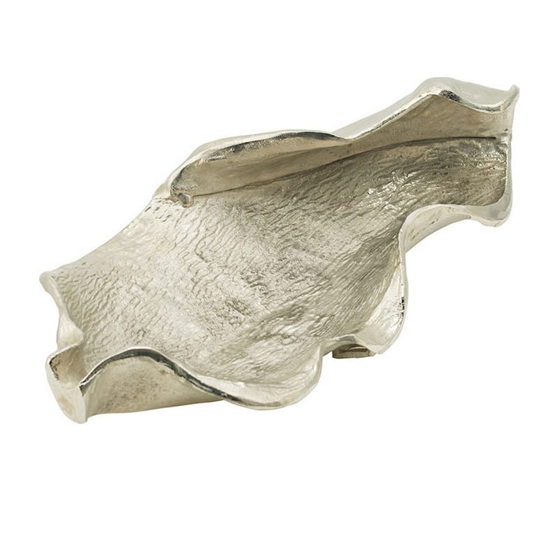 20 Inch Decorative Platter, Aluminum, Leaf Design, Bright Nickel Finish