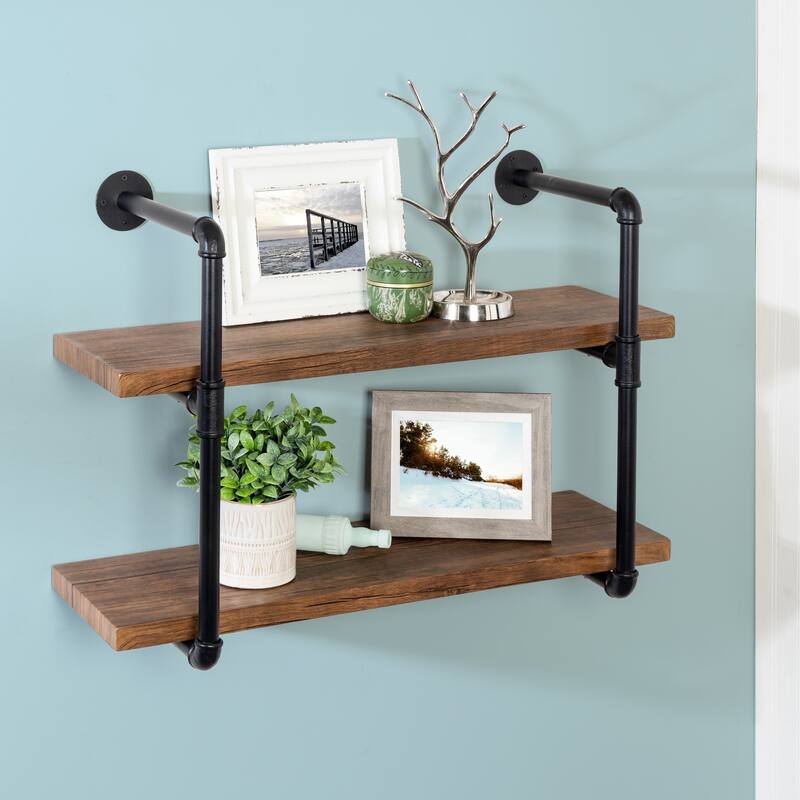HoneyCanDo 2Tier Black Steel Industrial Wall Shelf On Sale Bed