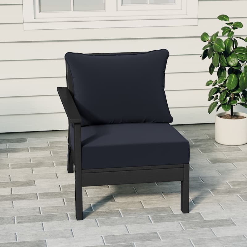 Birchwood All Weather HDPE Outdoor Patio Deep Seating Black Left Arm Facing Chair With Cushions (1-Piece) - Black/Navy Blue