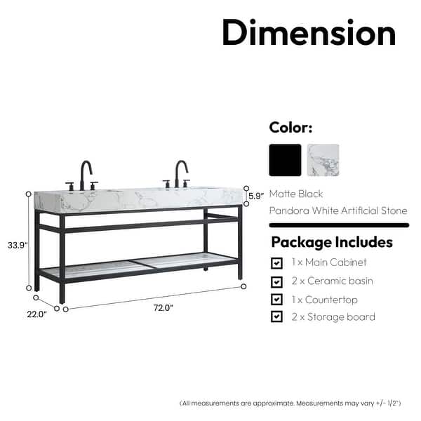 dimension image slide 0 of 13, Ecija Bath Vanity, Metal Support with Composite Stone Top, no Mirror