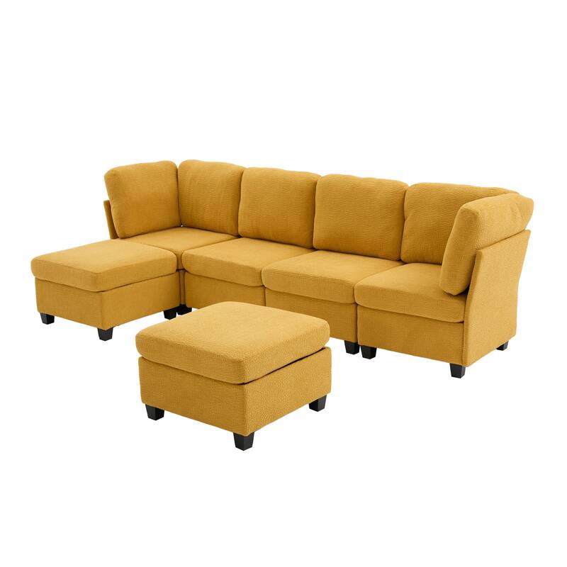 HOMEFUN 6-Seat Polyester Upholstered U-Shaped Modular Storage Sleeper Sectional Sofa with Storage Ottoman