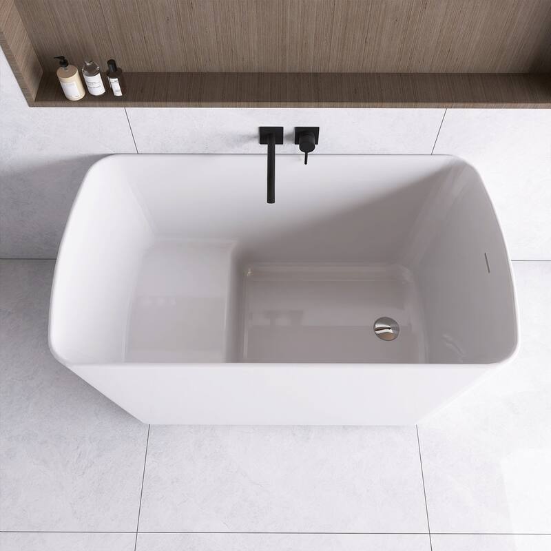 49 in. W x 24 in. H Acrylic Freestanding Soaking Seat-in Double Slipper Bathtub with Overflow and Drain in White