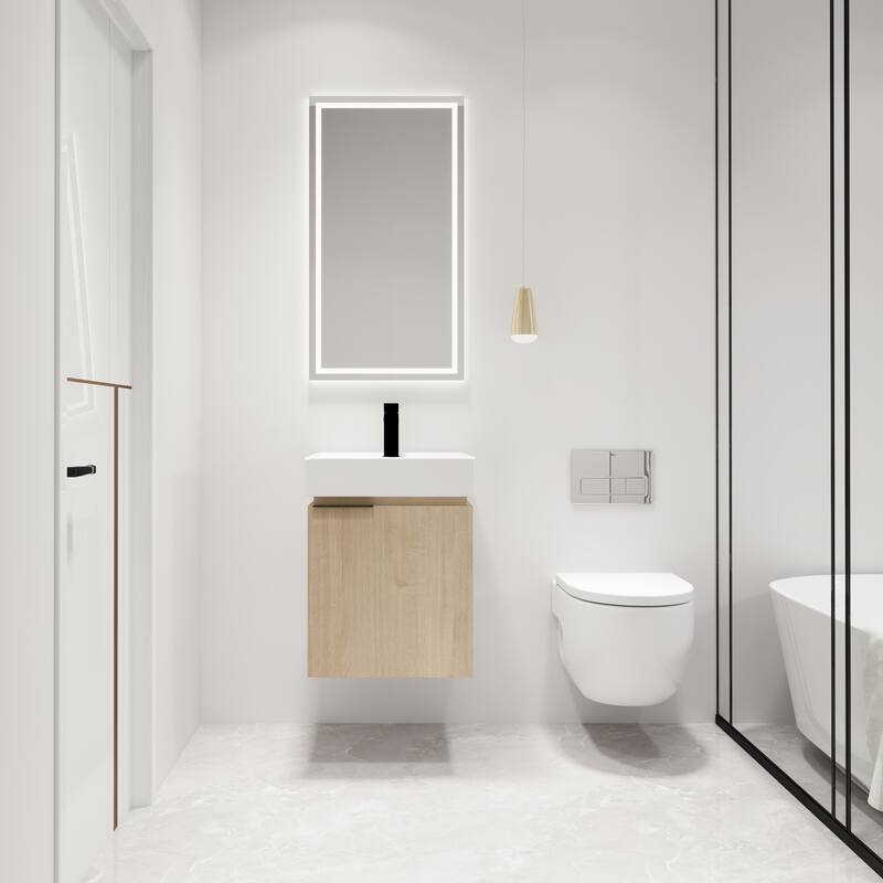 Malwee 18" Floating Bathroom Vanity, Wall Mounted Bathroom Vanity with Ceramic Sink and Soft Close Door