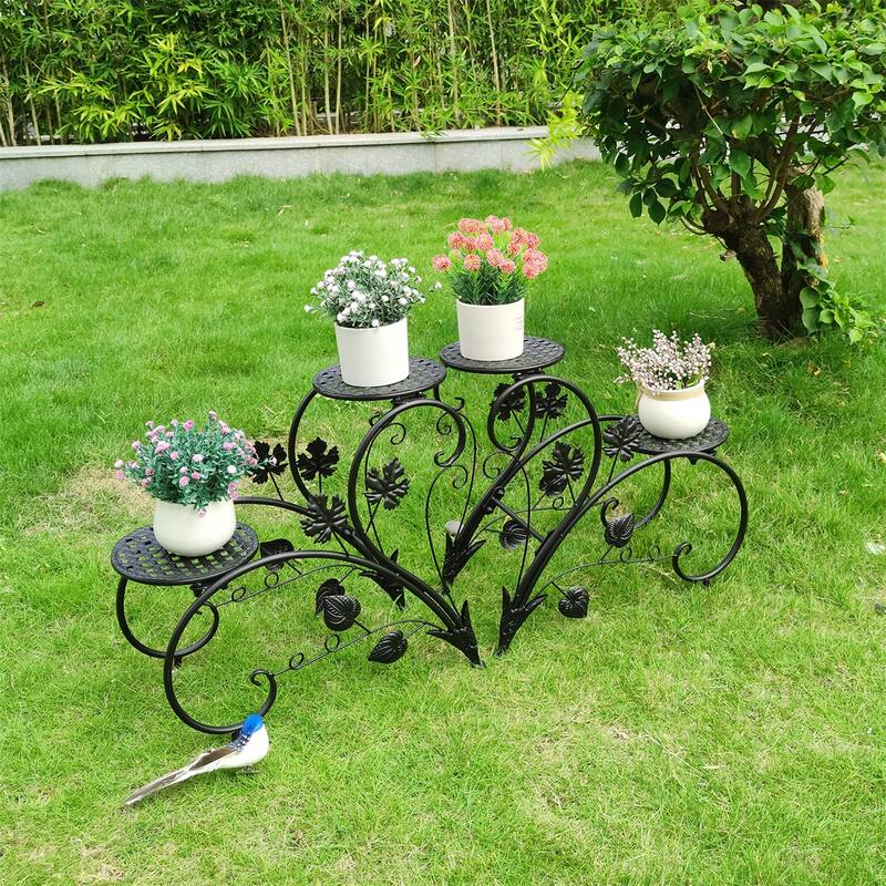 4 tiers Metal Flower Stand for Multiple Plants Corner Tall Flower Holders for Patio Garden Living Room Balcony Bedroom - Black
