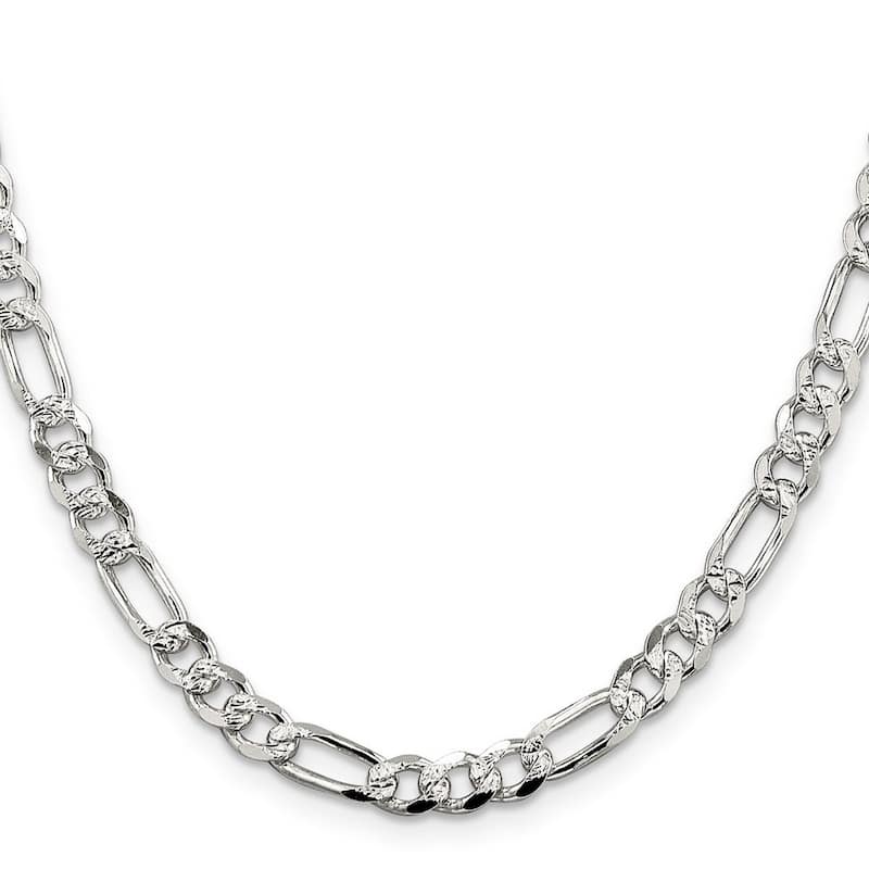 Curata 925 Sterling Silver 5.5mm Pave Flat Figaro Chain Necklace For Men
