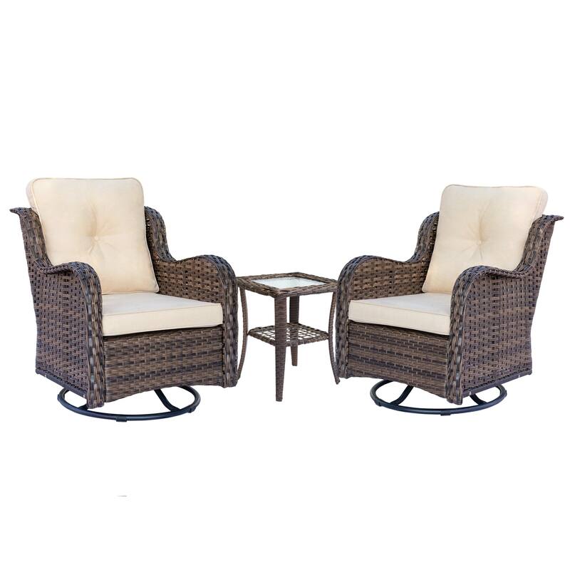 3 Piece Outdoor Patio Furniture Wicker High Back Swivel Chairs Set of 2